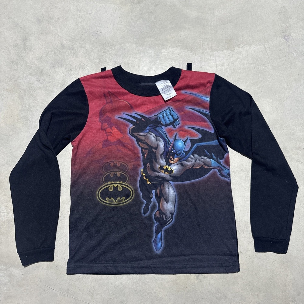 Y2K Black Batman Brand Batman Cotton L/S Sleep T-shirt Youth SZ 8/10 Super Hero